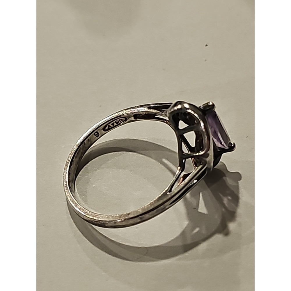 Vintage Avon 925 Sterling Silver Marquise Cut Amethyst Art Deco Ring Size 8.5 - Picture 7 of 8